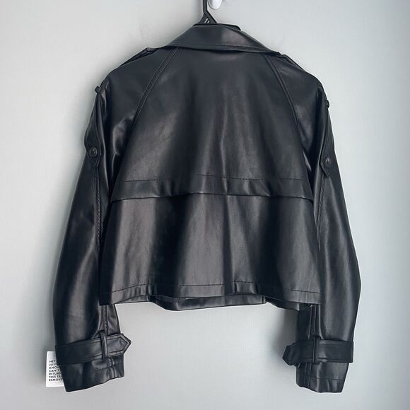 NEW Faux Leather Jacket Asos Women's Size M Cropped Double-Breasted Moto Chic - Picture 2 of 14